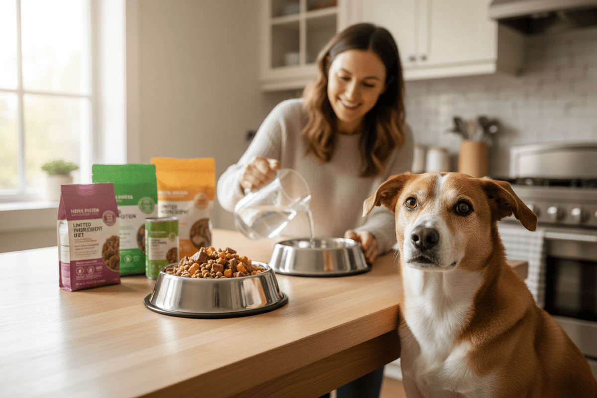 Dog enjoying sensitive dog food options with wholesome ingredients for gentle digestion and happy mealtimes