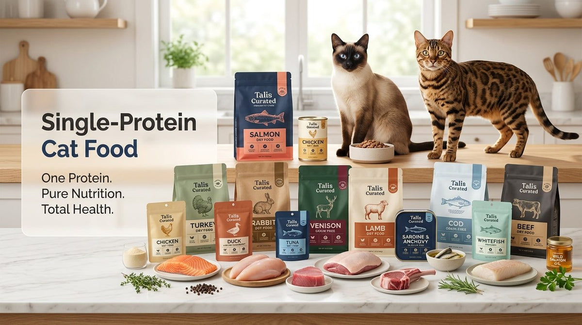 Single protein cat food for allergies and sensitivities