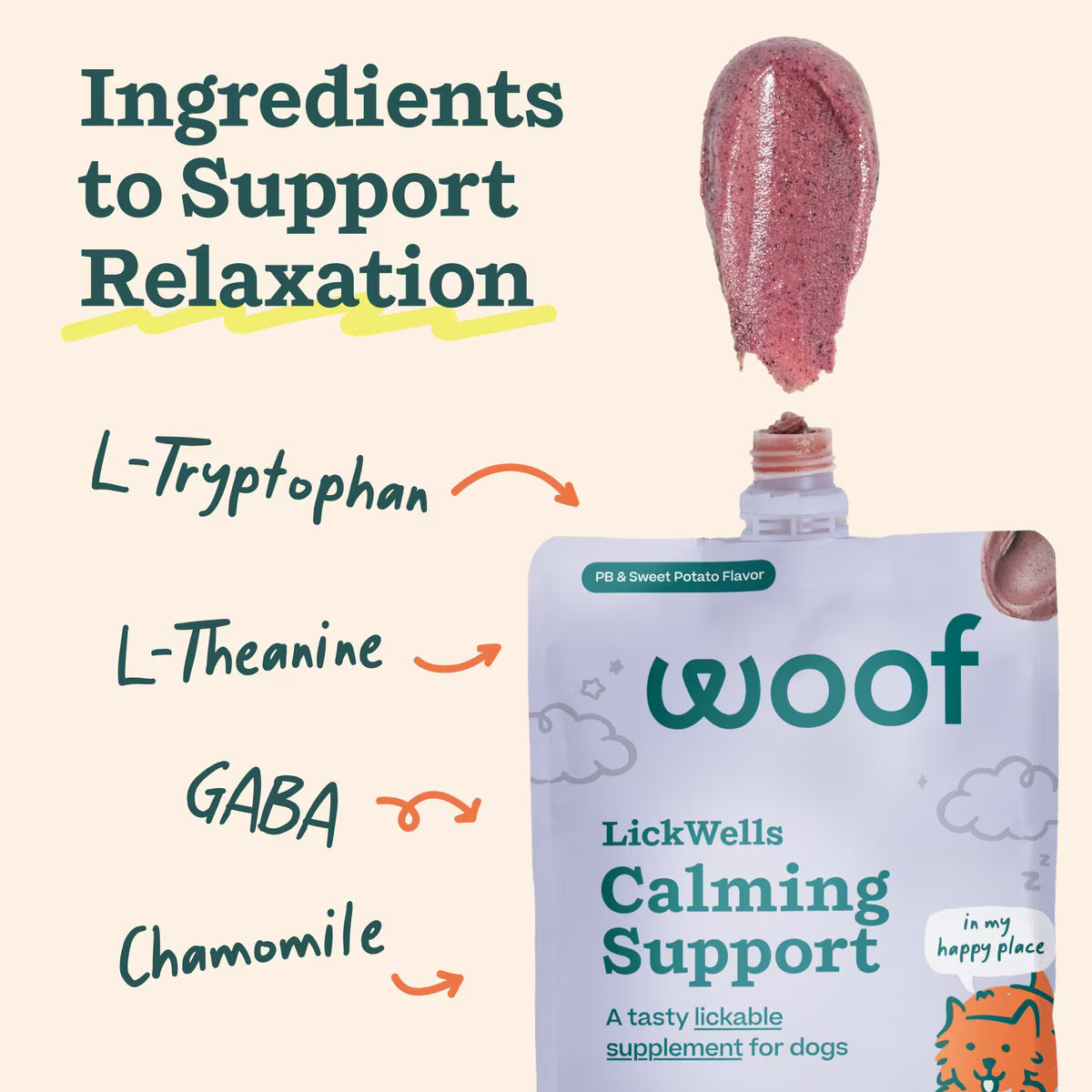 Woof LickWells Calming Peanut Butter Spread Lickable Dog Supplement