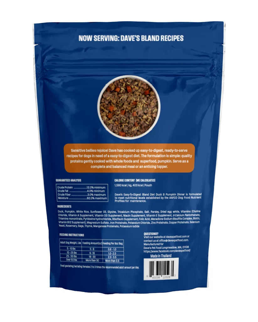 Dave's Bland Diet Duck & Pumpkin Gently Cooked Dog Food 10 Pack - 9 oz Pouches