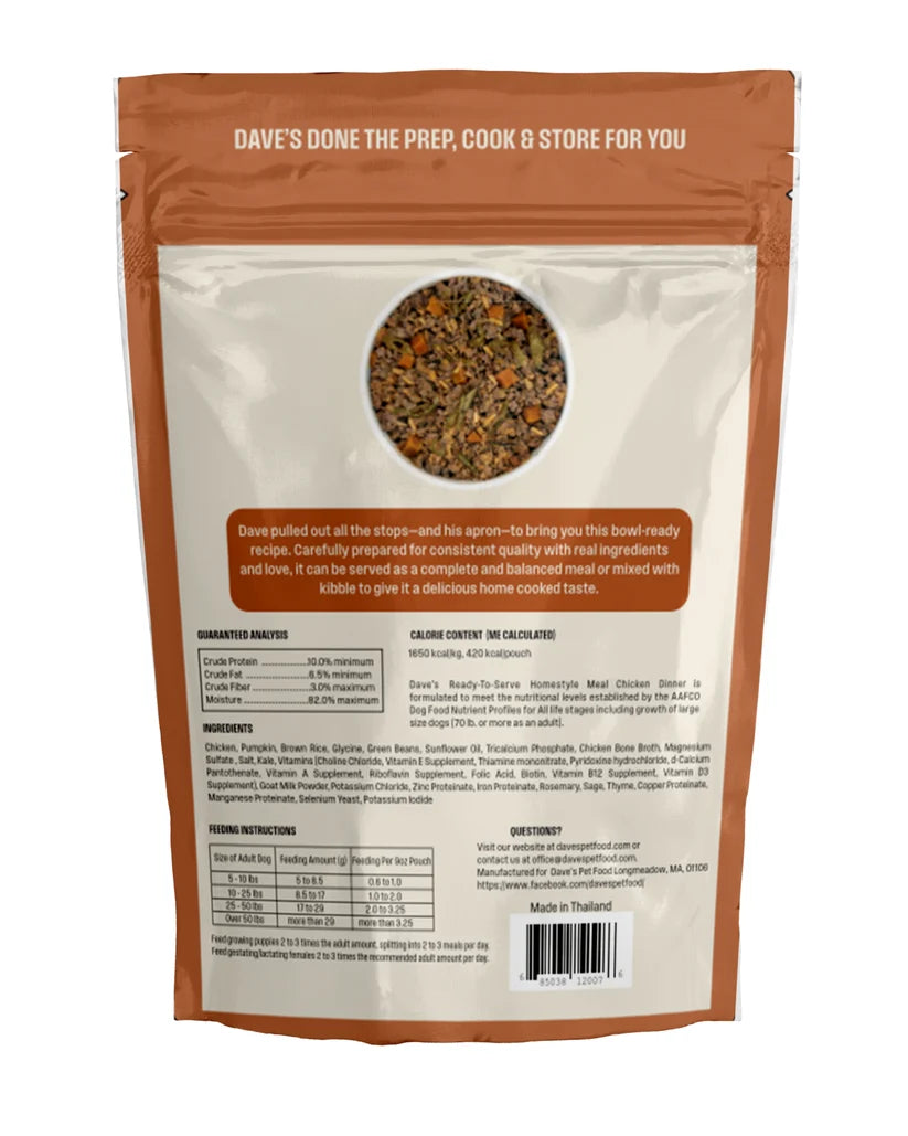 Dave's Homestyle Meal Chicken & Brown Rice, Goat Milk Gently Cooked Dog Food 10 Pack - 9 oz Pouches
