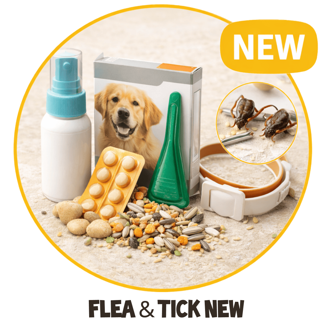 New flea and tick prevention products for pets, including spray, pills, collar, and treatments