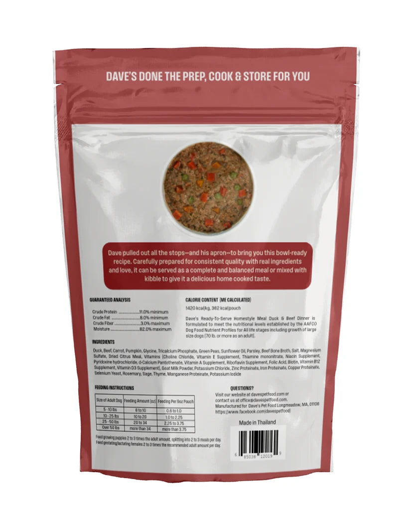Dave's Homestyle Meal Grain-Free Goat Milk, Duck & Beef Dinner Gently Cooked Dog Food 10 Pack - 9 oz Pouches