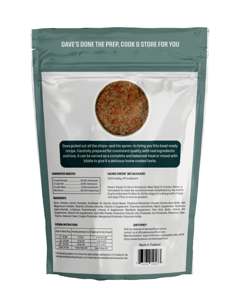 Dave's Homestyle Meal Grain-Free Goat Milk, Duck & Chicken Dinner Gently Cooked Dog Food 10 Pack - 9 oz Pouches