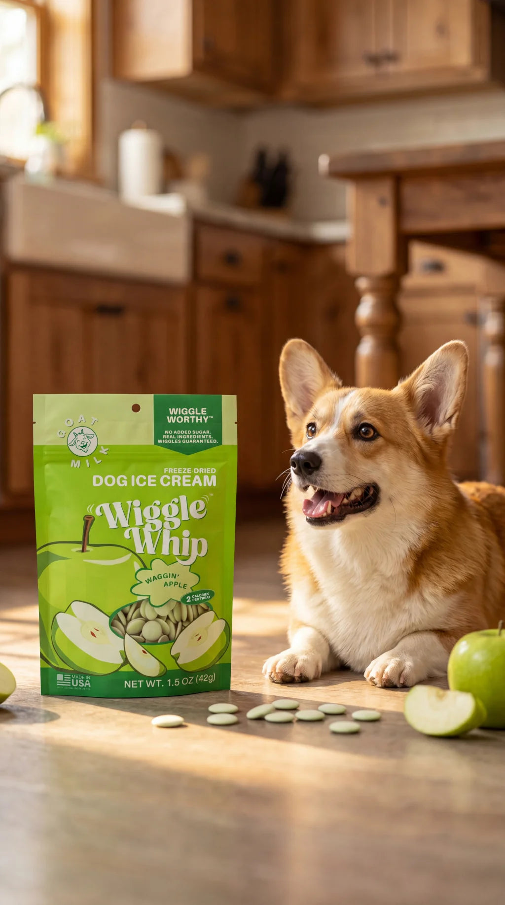 GreenLine Pet Supply Wiggle Whip Freeze Dried Waggin Apple Ice Cream 1.5oz