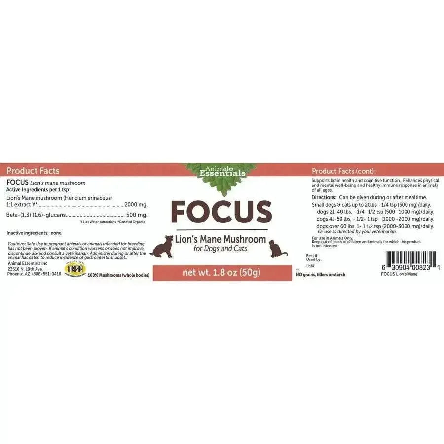 Animal Essentials Focus Lions Mane Cat & Dog Vitamin Supplement 80g - Talis Us