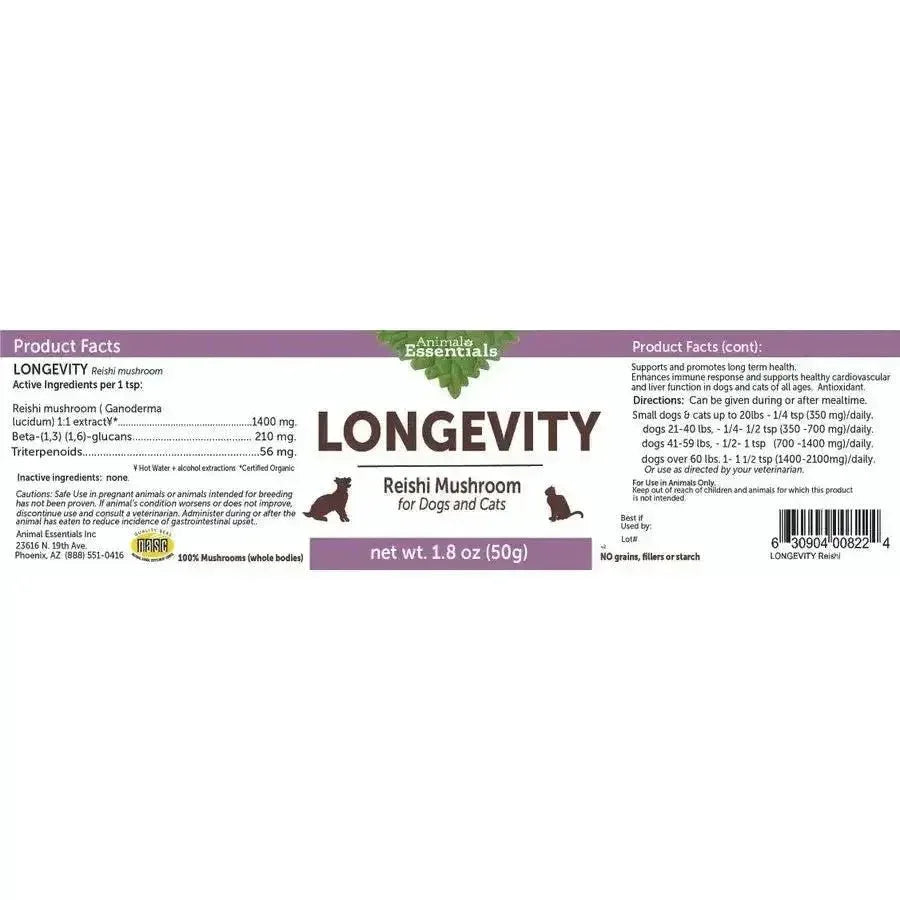 Animal Essentials Longevity Reishi Mushroom Cat & Dog Vitamin Supplement 50g - Talis Us