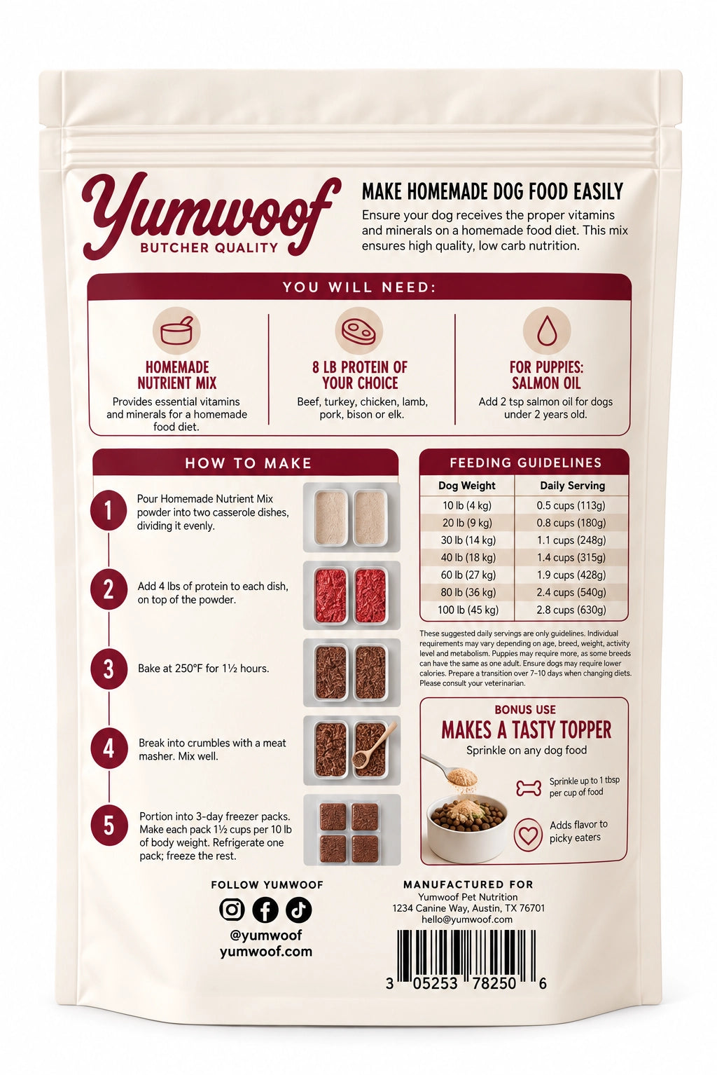 Yumwoof Perfect Dog Food Mix Grain-Free with Coconut 1.1LBS