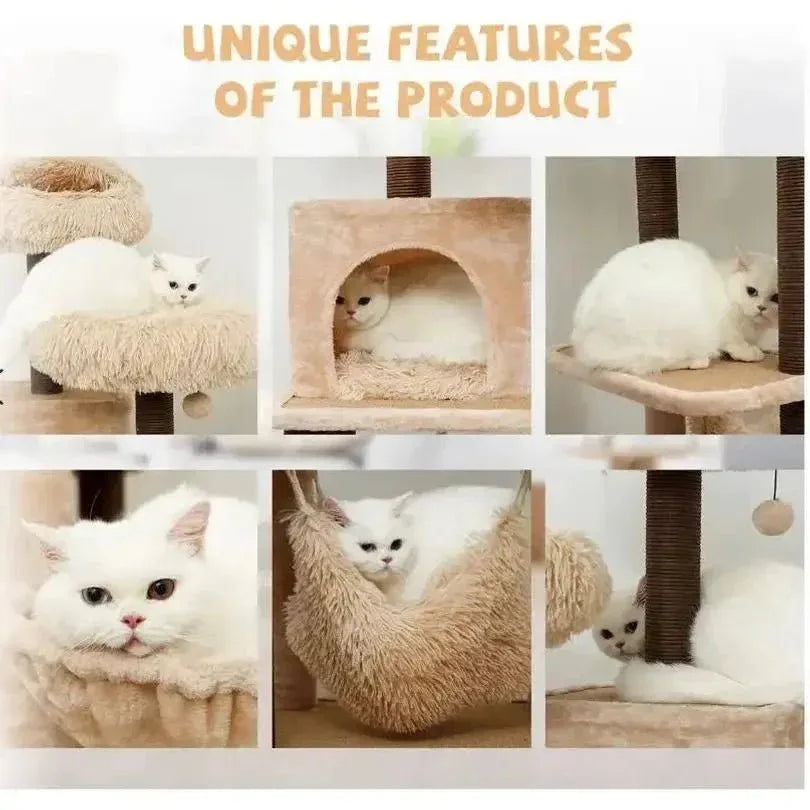 Catry Meerkat Cat Tree 7 level Cream Cat Tower with Paper Rope Posts and Plush Beds - Talis Us