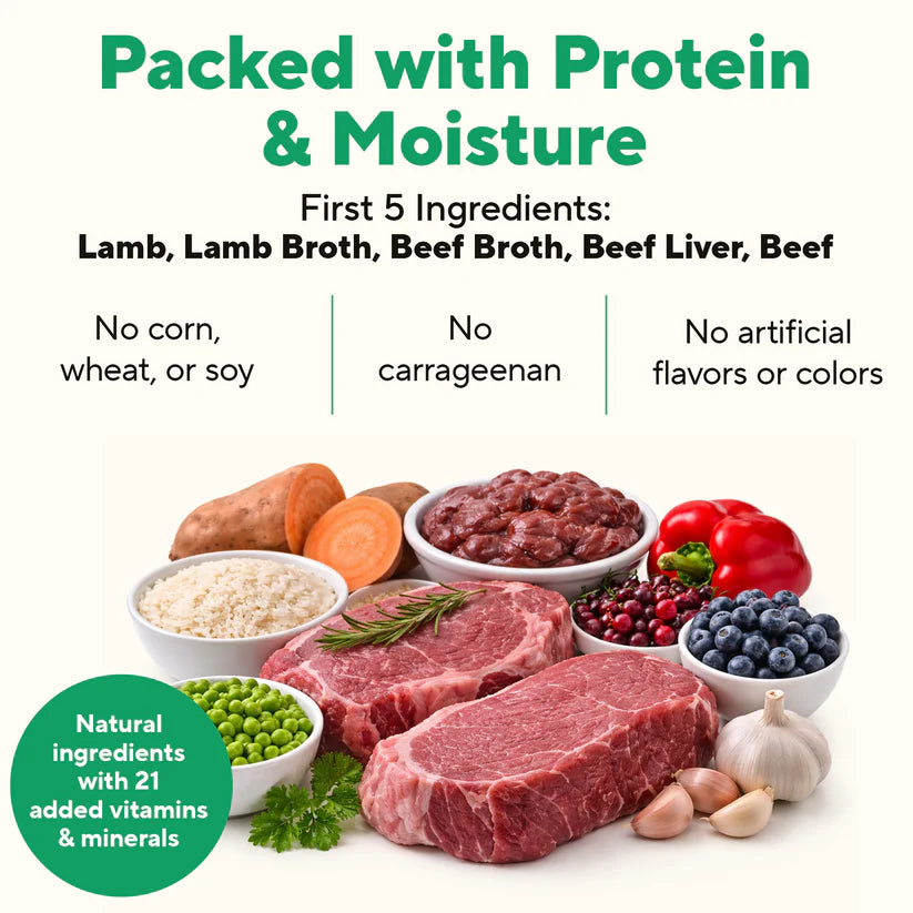 Dave's Pet Food Lamb & Beef Dog Food with natural ingredients and added vitamins for adult dogs