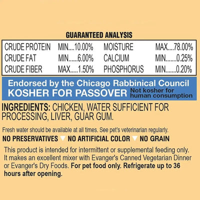 Evanger's Grain-Free Chicken Canned Dog & Cat Food 24ea/6 oz Evanger's