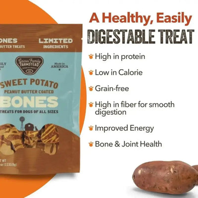 Gaines Family Farmstead Sweet Potato Peanut Butter Coated Bones Dog Treats - Talis Us