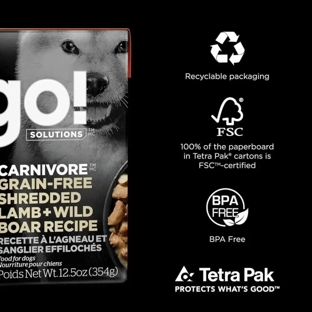 Go! Solutions Carnivore Grain - Free Shredded Lamb & Wild Boar Recipe Dog Food 12ea/12.5 oz - Talis Us
