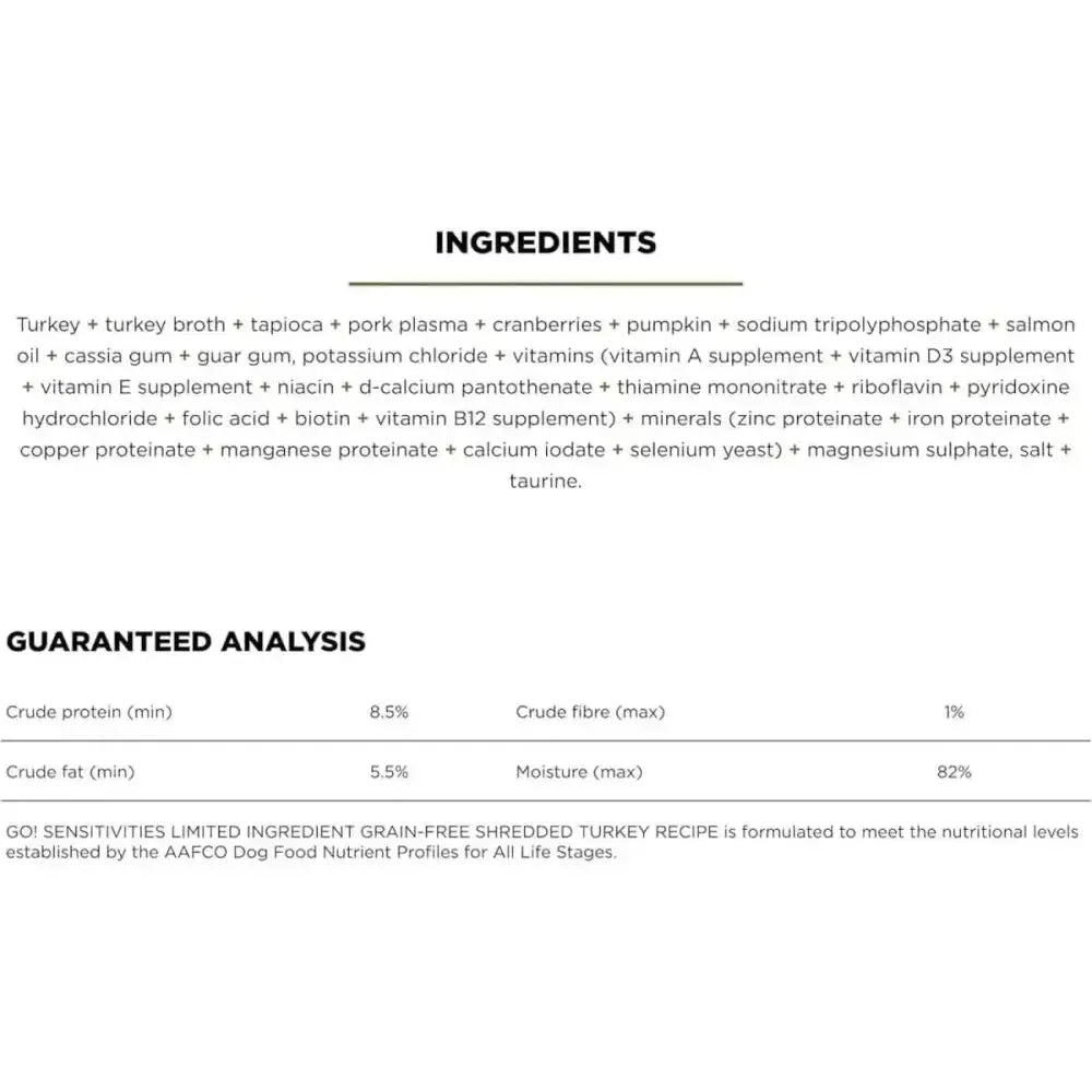 Go! Solutions Sensitivities Limited Ingredient Grain - Free Shredded Turkey Dog Food 12ea/12.5 oz - Talis Us