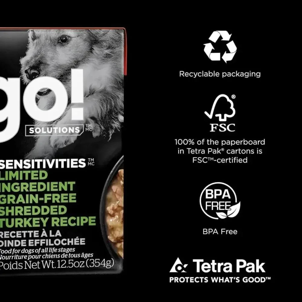 Go! Solutions Sensitivities Limited Ingredient Grain - Free Shredded Turkey Dog Food 12ea/12.5 oz - Talis Us