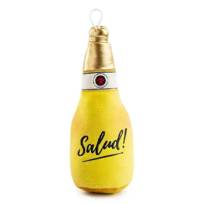 Haute Diggity Dog muttdelo beer bottle dog toy in yellow with a fun design for playful pets