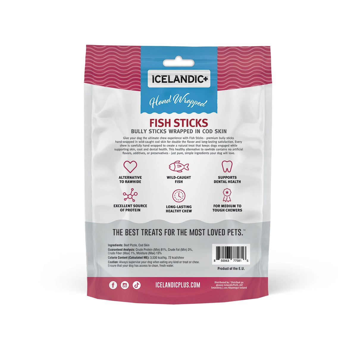 Icelandic+ Bully Stick Fish Sticks in Cod Skin for Dogs, excellent source of protein and dental health