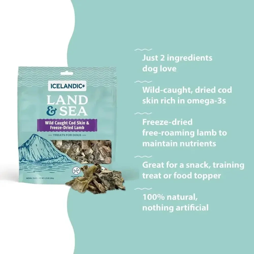 Icelandic+ Land & Sea Cod Skin & Freeze - Dried Lamb Dog Treat 2.4 oz - Talis Us