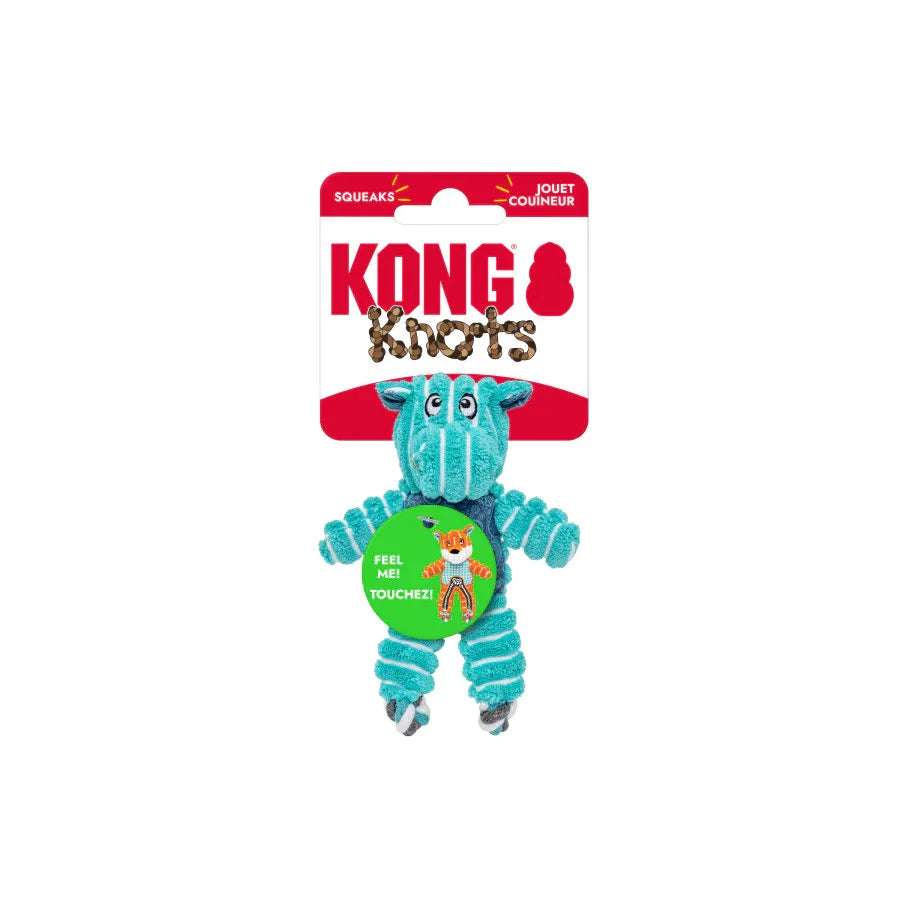 Kong Floppy Knots Hippo dog toy in teal, designed for interactive play with dogs