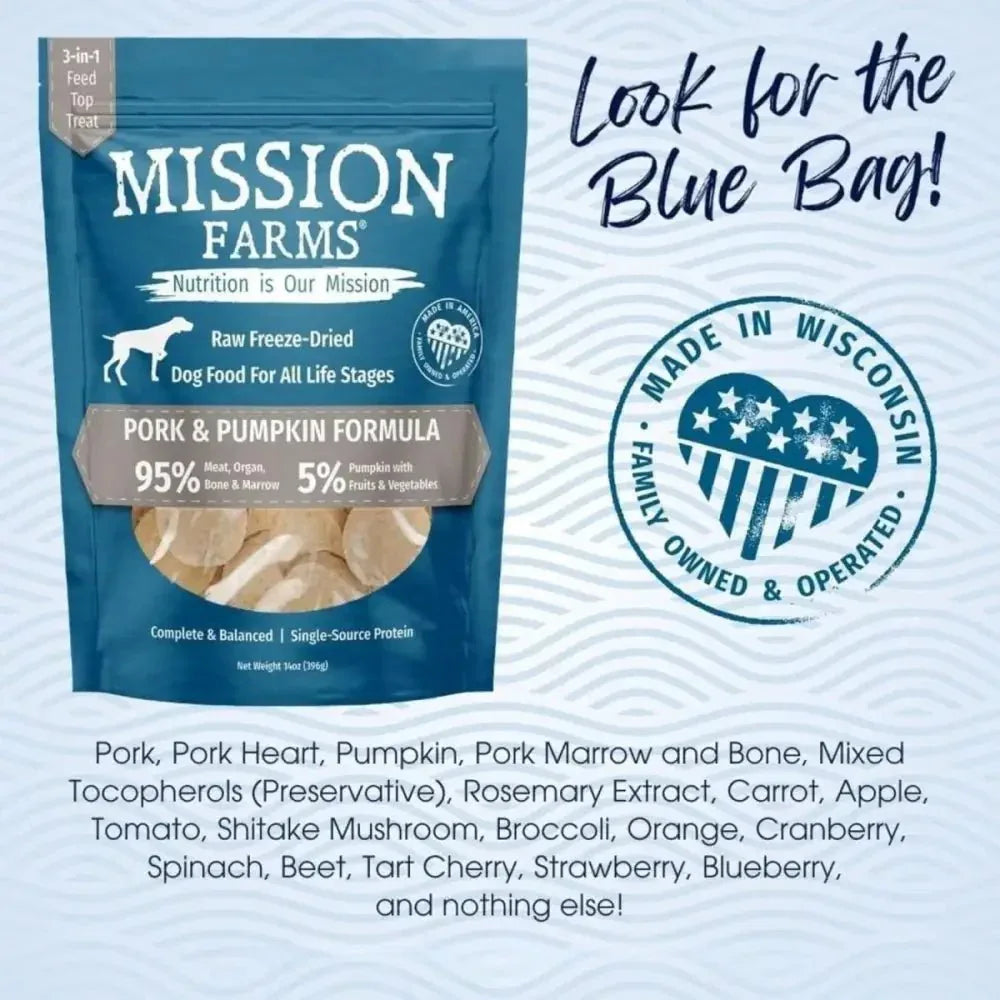 Mission Farms Cage - Free Pork & Pumpkin Adult Freeze - Dried Dog Food 14oz - Talis Us