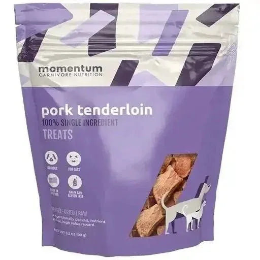 Momentum Carnivore Nutrition Freeze Dried Raw Pork Tenderloin Dog Treats, 3.5oz single ingredient grain-free bag
