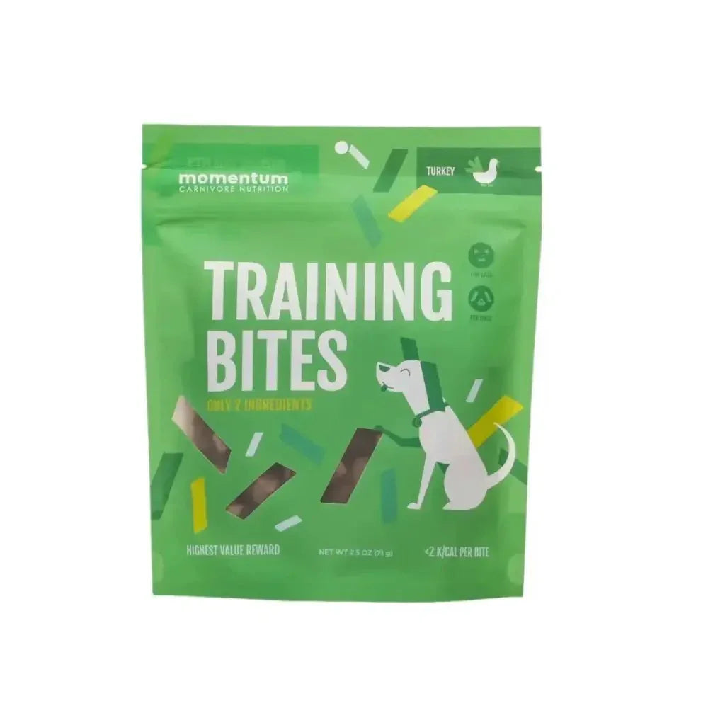 Momentum Carnivore Nutrition Turkey Training Bites, Grain-Free Freeze-Dried Dog Treats, 2.5oz Green Pouch