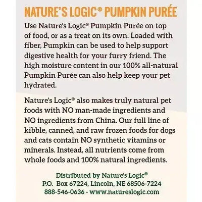 Nature's Logic Pumpkin Purรฉe Dog & Cat Food Supplemen 15oz Case of 12 Nature's Logic