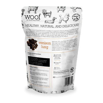 The New Zealand Natural Pet Food Co Woof Venison Lung Dog Treats 1.76oz - Talis Us