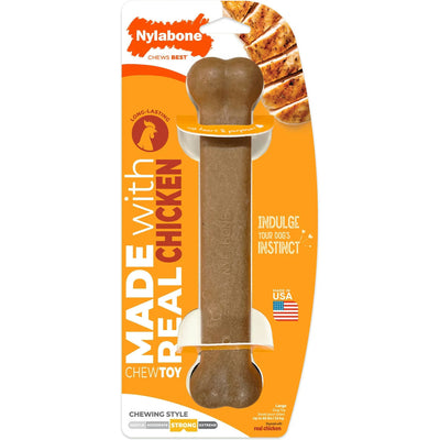 Nylabone strong chew dog toy made with real chicken for long-lasting chewing fun
