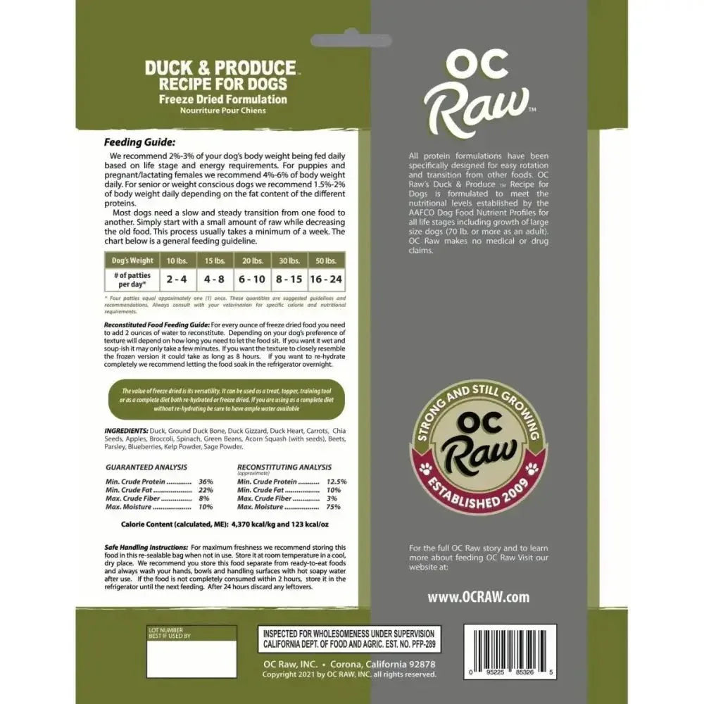 OC Raw Freeze Dried Meaty Rox Duck & Produce Sliders Dog Food 14oz - Talis Us