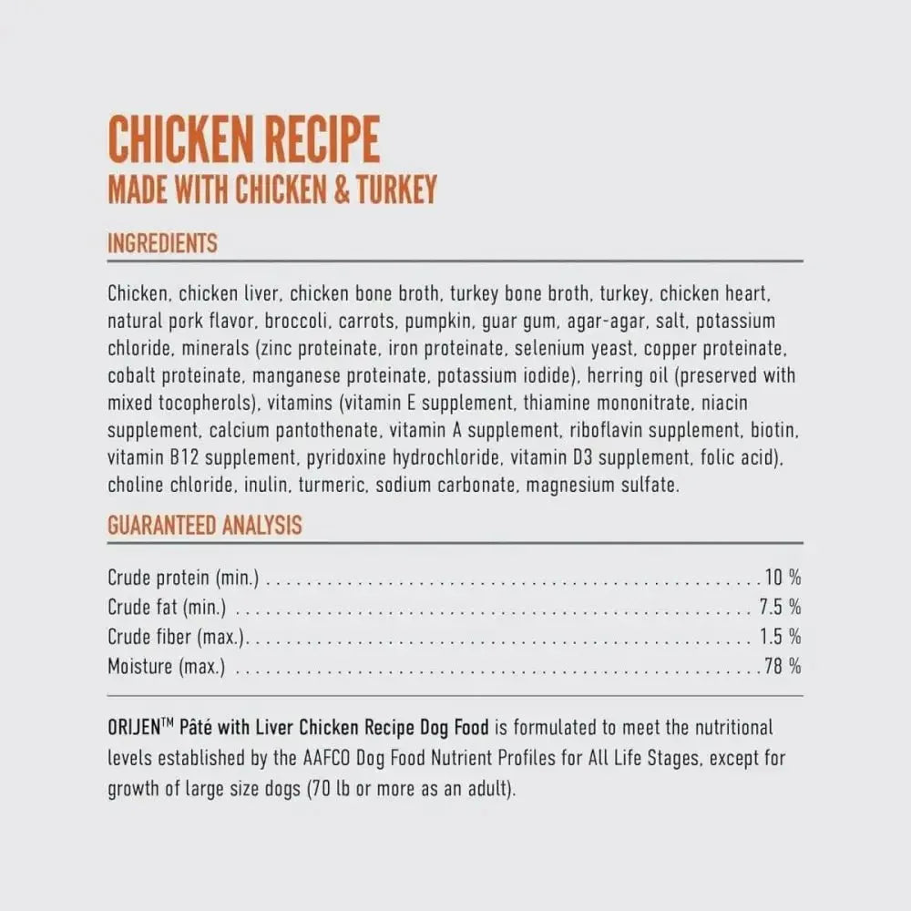 ORIJEN Adult High - Protein Poultry Pate with Liver Wet Dog Food 12ea/12.8 oz - Talis Us