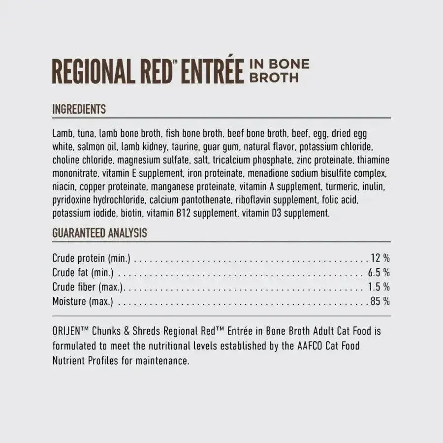 ORIJEN Regional Red Grain - Free Chunks in Gravy & Shreds Wet Cat Food - Talis Us