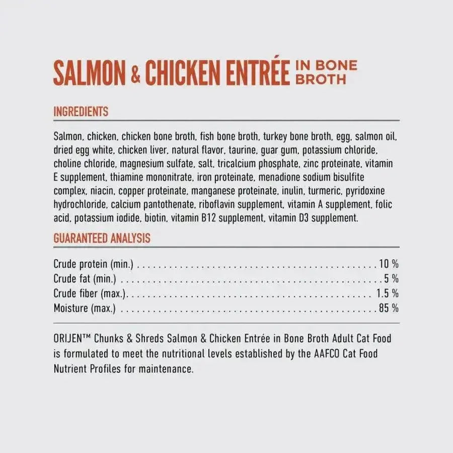 ORIJEN Salmon & Chicken Entree Grain - Free Chunks in Gravy & Shreds Wet Cat Food - Talis Us