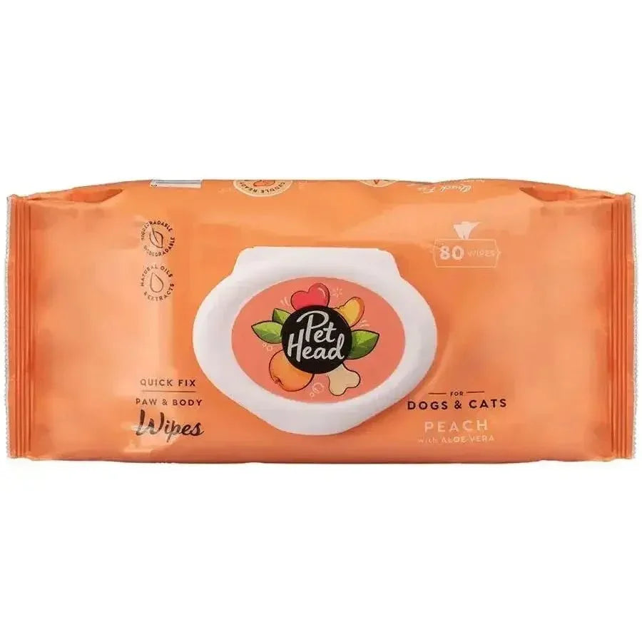 Pet Head Quick Fix Paw and Body Wipes for Dogs and Cats Peach with Aloe Vera - Talis Us