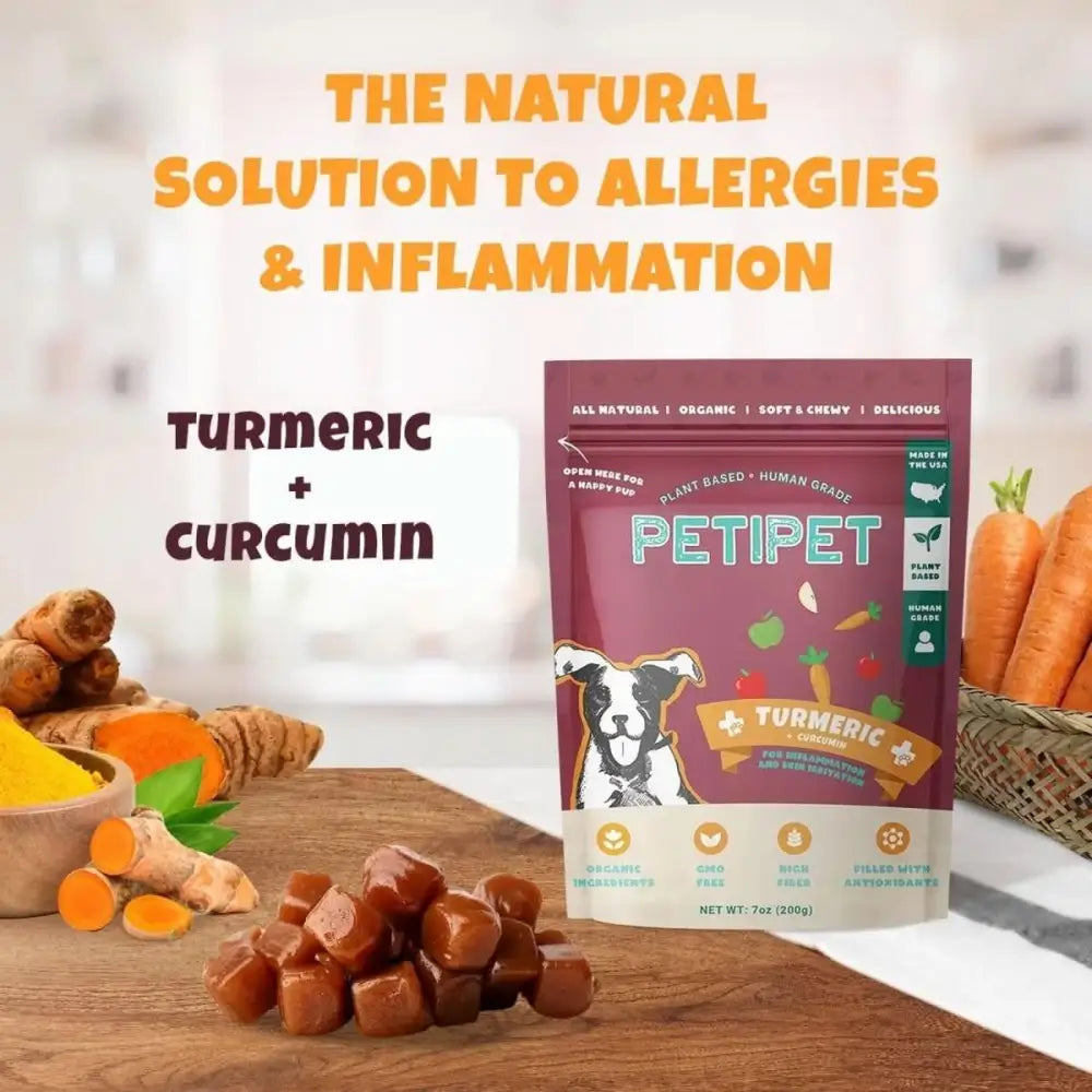 PETIPET Turmeric Bites + Curcumin Apple & Carrot Flavored Soft Chew Anti - Inflammatory Supplement for Dogs 7oz - Talis Us