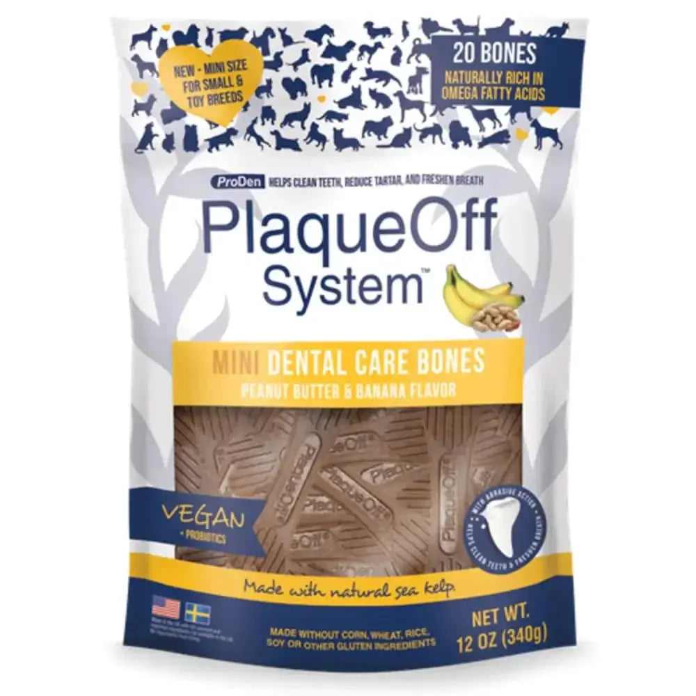 PlaqueOff MINI Dental Care Bones Peanut Butter & Banana Dog Chews PlaqueOff