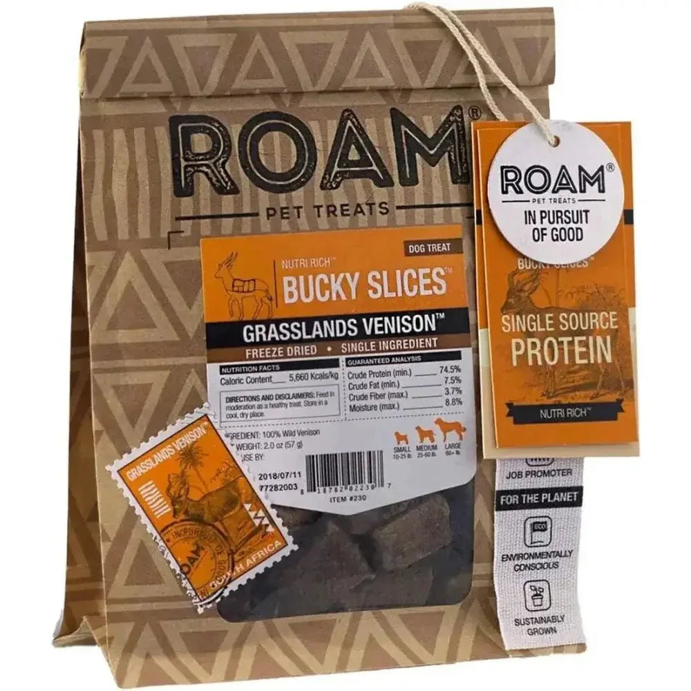 Roam Pet Bucky Slices Venison Novel Protein Freeze Dried Dog Treats 2 oz - Talis Us