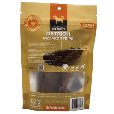 Savannah Chewy Ostrich Gizzard Strips. Protein & Omega - 3 rich, Natural Dog Chew Treat - Talis Us