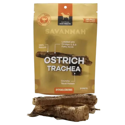 Savannah - Crunchy Ostrich Trachea Cuts. Light - weight, Natural Dog Chew Treat - Talis Us