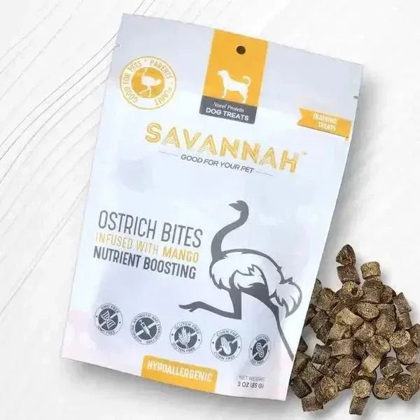 Savannah - Hypoallergenic Ostrich Bites. Dog Treats with Nutritious Mango 3oz - Talis Us