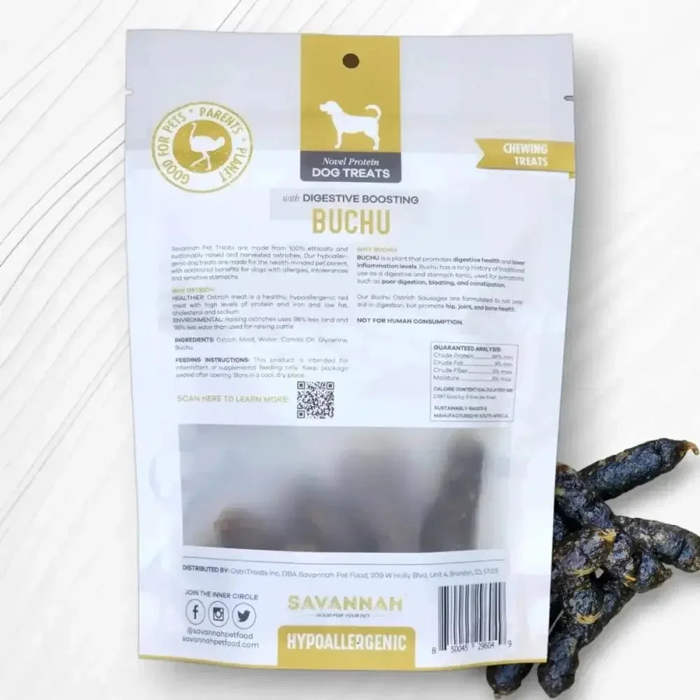 Savannah Pet Food Hypoallergenic Ostrich Sausages Dog Treats with Digestive Boosting Buchu - Talis Us