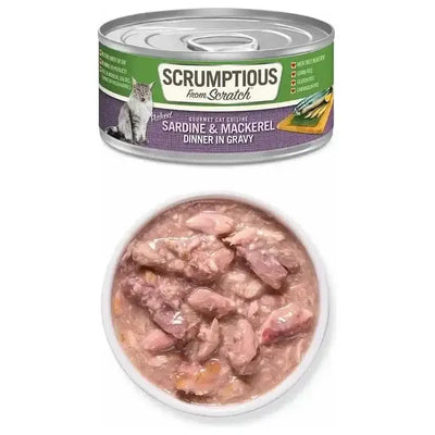 Scrumptious From Scratch Sardine & Mackerel Dinner in Gravy Wet Cat Food 12/2.8oz - Talis Us