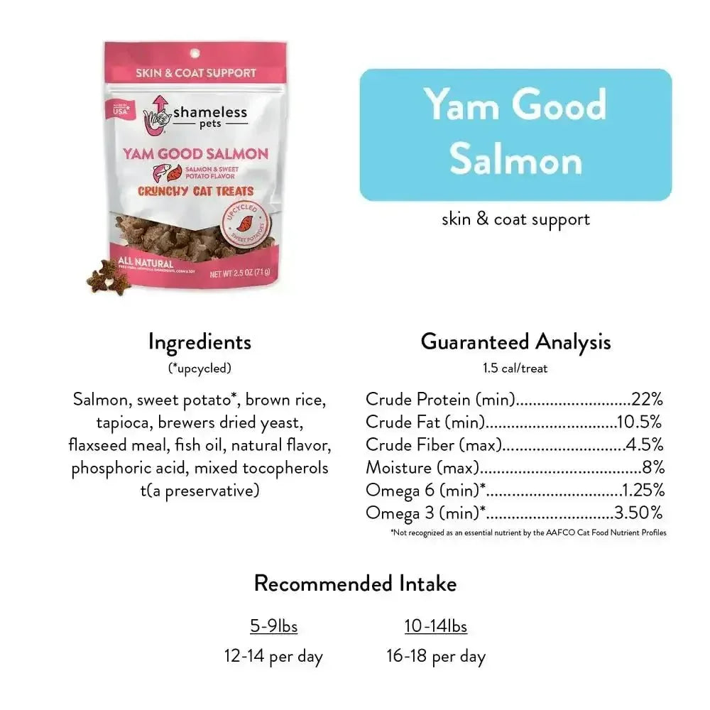Shameless Pets Yam Good Salmon Crunchy Cat Treats - Talis Us
