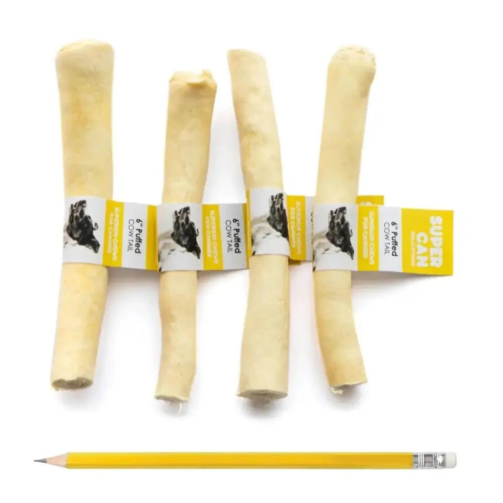 Supercan Bullysticks 6" White Cow Tail Best Dental Chews for Dogs 50 ct - Talis Us