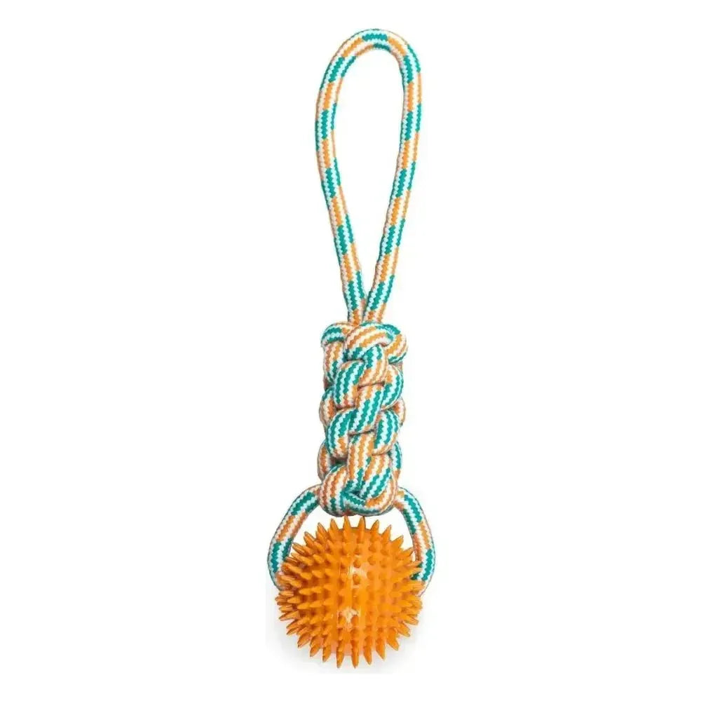 ThoozyPet Knotted Tug Rope Dog Toy with TPR Spike Ball 16" - Talis Us