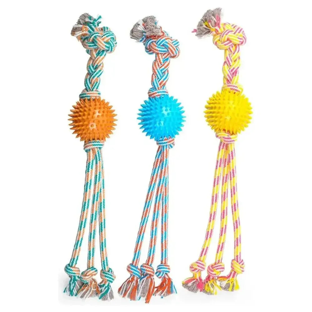 ThoozyPet Squid Tails Tug Rope Dog Toy with TPR Spike Ball 22" - Talis Us