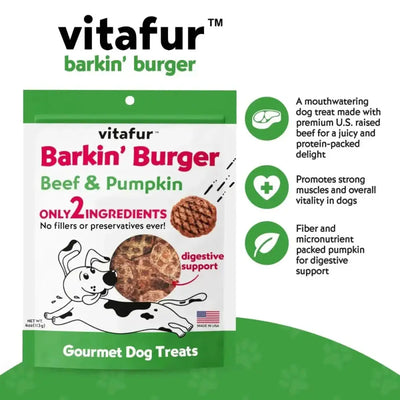 Vitafur Barkin Burger Beef & Pumpkin Dog Treat 4 oz - Talis Us