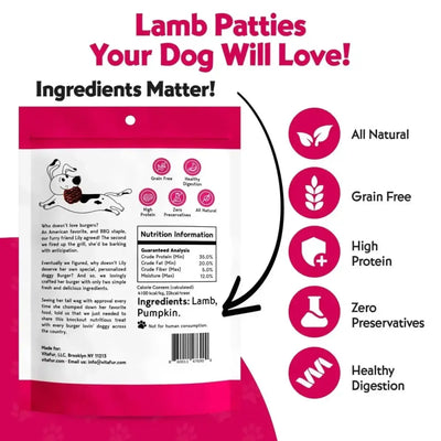 Vitafur Barkin Burger Lamb & Pumpkin Dog Treat 4 oz - Talis Us