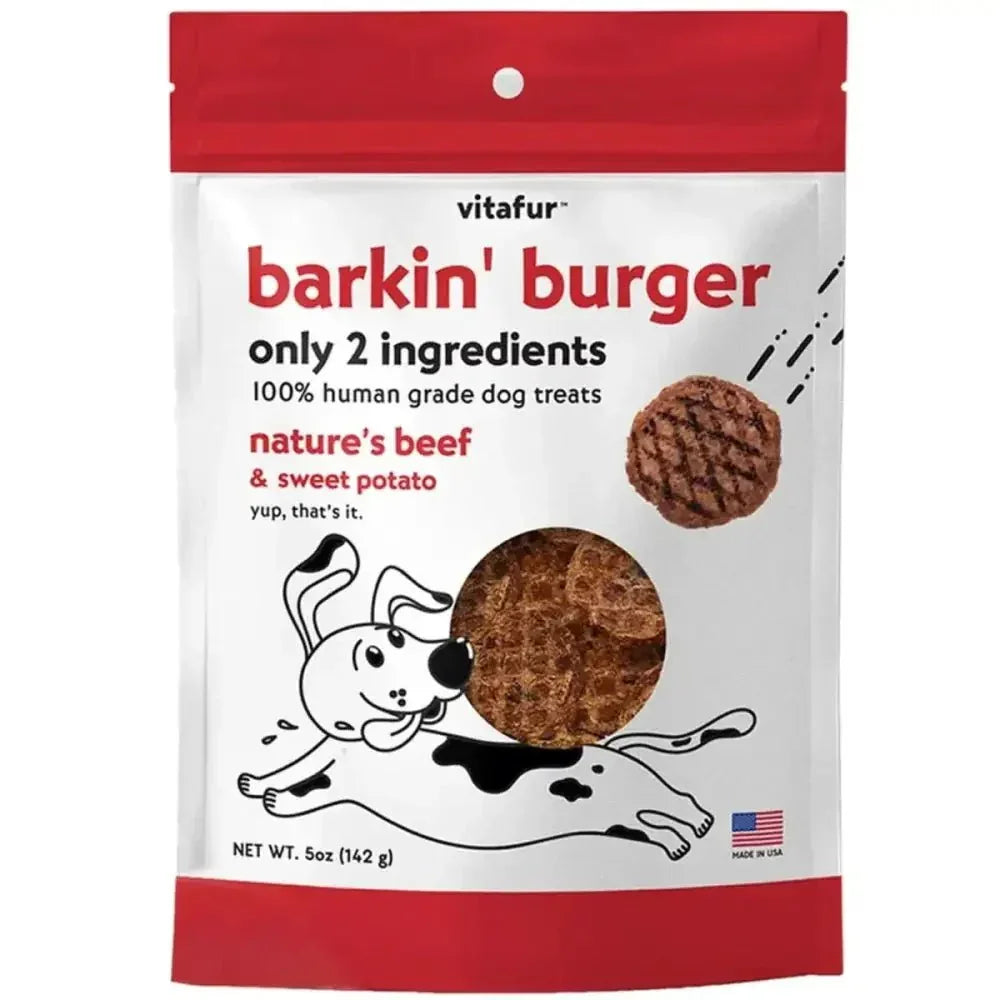 Vitafur Barkin Burger Nature's Beef & Sweet Potato Dehydrated Dog Treats 5 oz - Talis Us