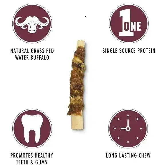 Wild Eats Water Buffalo Tail w/Jerky Dog Treat 6 in, 3 ct - Talis Us